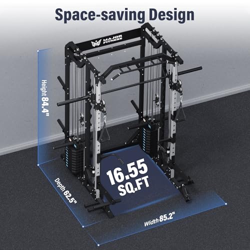 Major Fitness Drone2 Advanced Training Smith Machines– All-in-One Home Gym Squat Rack with Aluminum Pulley Set , Weight Ba...