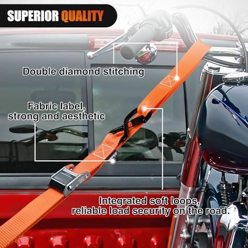 Nilight Motorcycle Tie Down Straps 1.5”×8’ Heavy Duty Cambuckle with Soft Loops Safety S-Hooks 3084Lbs Break Strength for ...