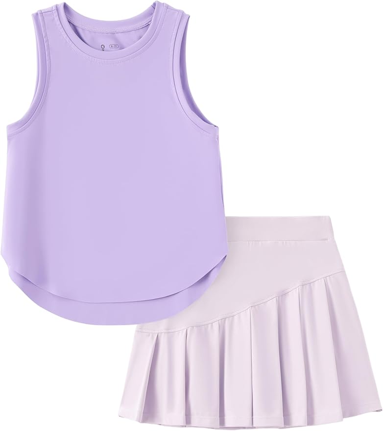 PATPAT Girls Tennis Skirt Sets Moisture Wicking Tank Tops and Pleated Skirts 2 Piece Outfits Activewear Sets 5-12 Years