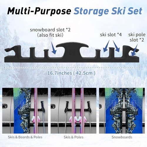 Hikeen Magnetic Ski Snowboard Vehicle Mount,Holders to Prevent Ski Snowboard and Ski Pole from Tipping Over | Vehicle Pain...