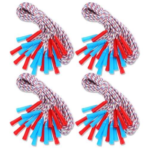 Honoson 50 Pcs Rainbow Jump Rope Bulk Gift for Kids 7.8ft Nylon Stripe Ropes with Handle Adjustable Colorful Party Favor C...