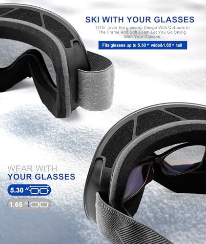 NSSIW Ski Goggles for Men Women Youth, OTG Snowboard Goggles Snow Goggles with Anti Fog and UV Protection Over Glasses 2 Pack