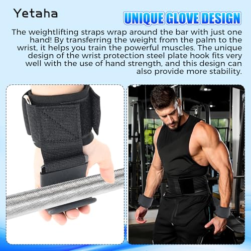 Yetaha Weight Lifting Hooks, Wrist Support Hooks, Wrist Guard Steel Plate Hook, Anti-slip Hanging Single Bar Weightlifting...