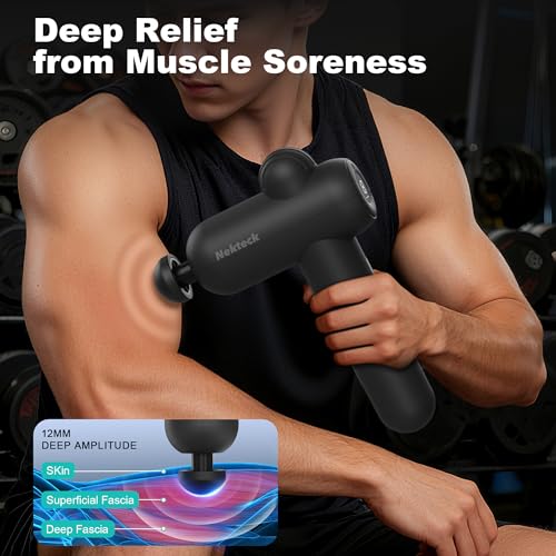 Nekteck Massage Gun Deep Tissue - 12mm Amplitude, 30 Speeds, Full-Body Muscle Relaxation Device with 5-Head for Pain Relie...