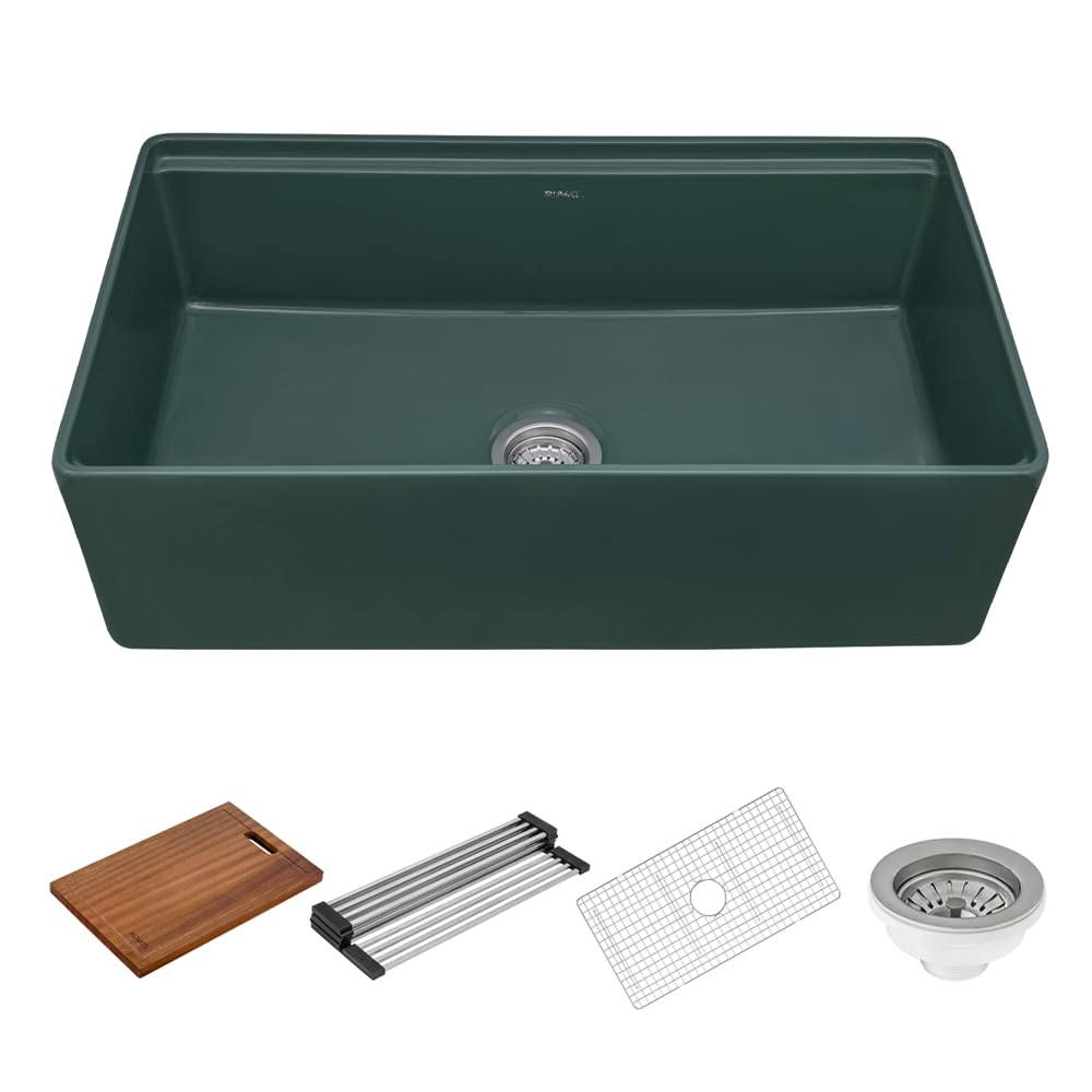 Ruvati 33 inch Fireclay Workstation Emerald Green Farmhouse Kitchen Sink Apron Front Single Bowl - RVL2387EG