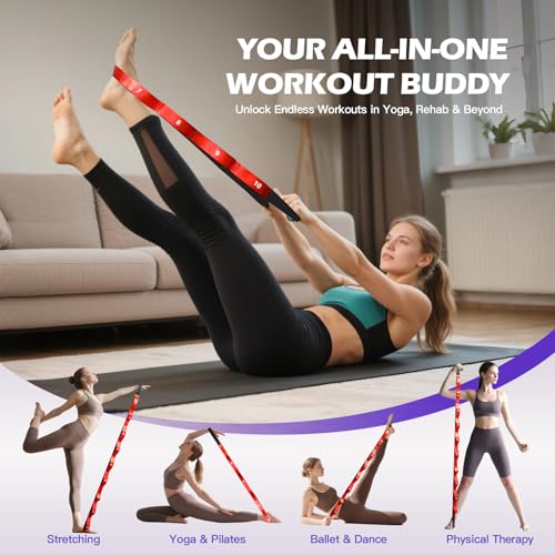 Non Elastic Stretching Strap with Loops - Yoga Straps for Physical Therapy, Durable Stretch Bands for Exercise, Flexibilit...