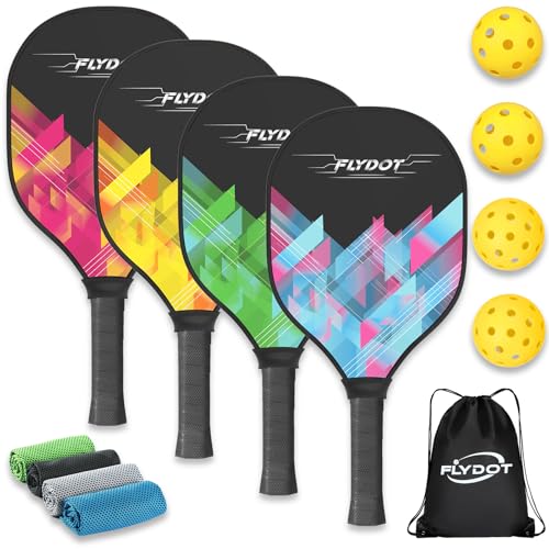 Pickleball Paddles Set of 4,USAPA Approved,4 Indoor&Outdoor Pickleball Balls, Carrying Bag, 4 Cooling Towels,4 Pack Paddle...