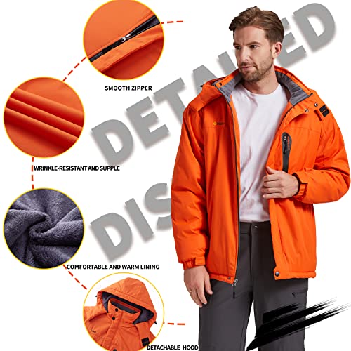 Kugnala Men's Winter Skiing Jacket Waterproof Warm Snow Fleece LiningCoat Mountain Hooded Windproof Rain Jacket S-6XL