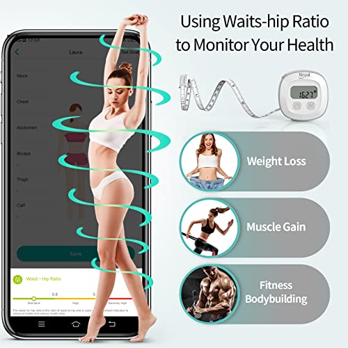 Slimpal Body Fat Measuring Tape and Smart Scale for Body Weight and Fat with APP Digital Bathroom Scale for Weight Loss, B...