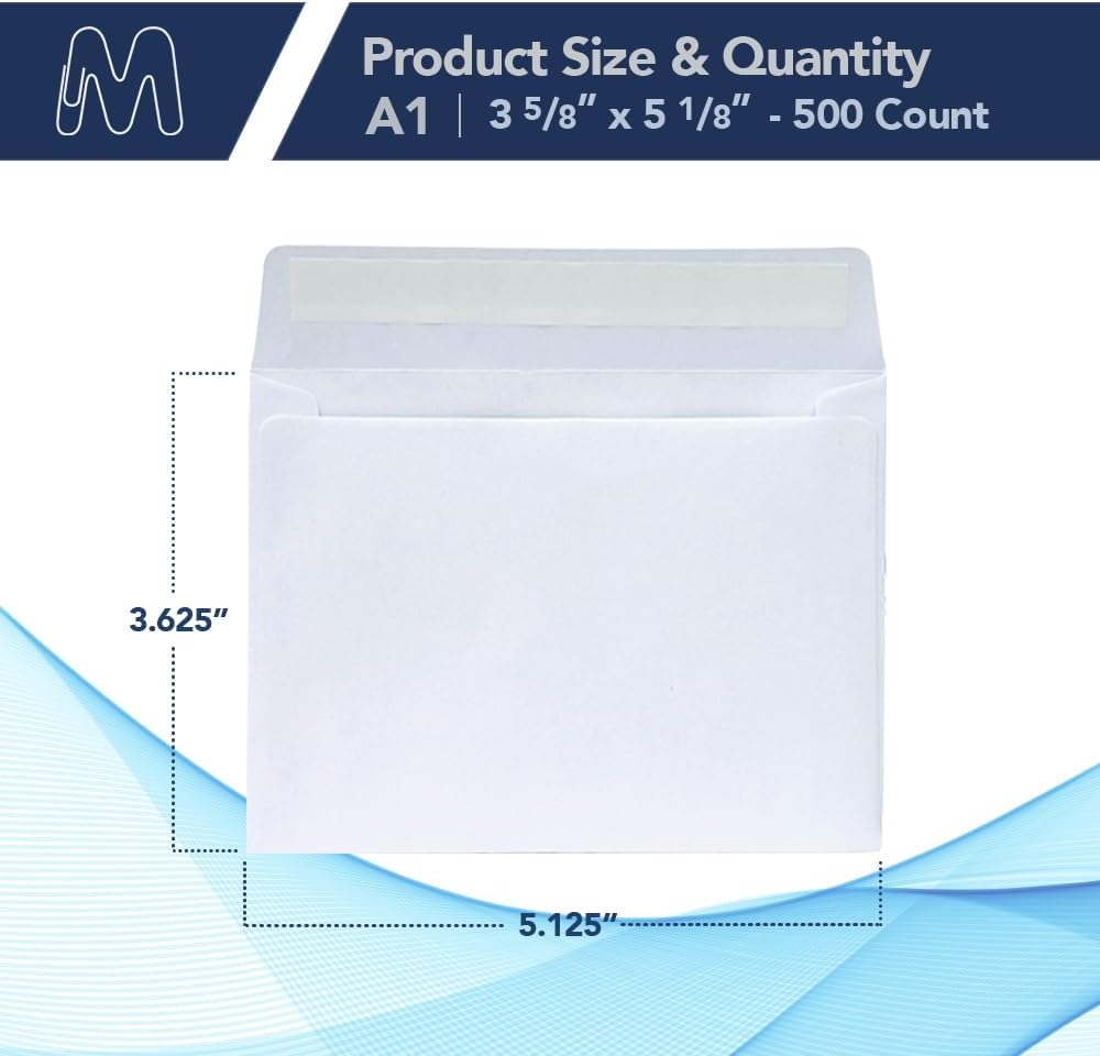 MOS A1 White Envelopes 3.6 x 5.1 Inch 500 Pack — Self-Seal Heavyweight Invitation Envelopes for RSVP, Thank You Cards, Gift Cards, Weddings, Business Mailings