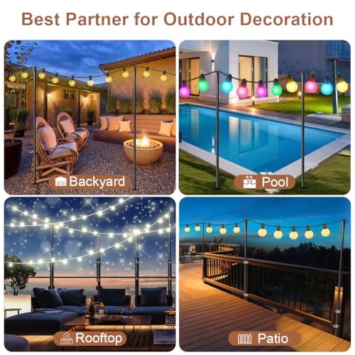6 Pack String Light Poles for Outside, Heavy-Duty Metal Poles for Outdoor String Lights with Fork, Adjustable Lighting Han...