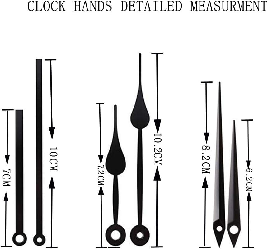 Aloneaka 2 Pieces Silent Clock Movement Mechanism Long and Short Shaft with 6 Different Pairs of Hands DIY Clock Repair Parts Motor Replacemen
