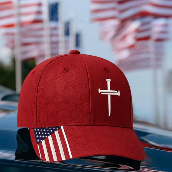 Adjustable Jesus 3 Nail Cross Hat with American Flag