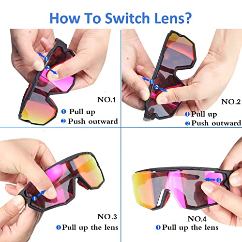 GIEADUN Sports Sunglasses Cycling Glasses Pink Polarized Glasses Baseball glasses with 3 lenses,Fishing,Ski Running Golf