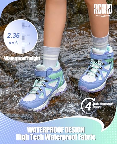 R CORD Kids Hiking Boots Waterproof Girls Hiking Boots Durable TPR Traction Outsole Anti-Skid Athletic Hook and Loop Draws...