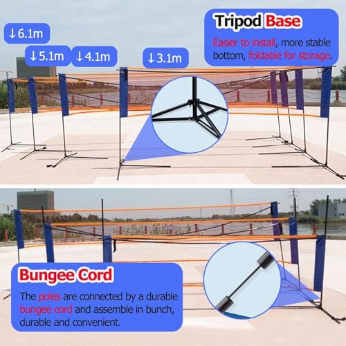 REMYSAOS 3 4 5 6 M Outdoor Backyard Sports Badminton Net Sets, Adjustable Portable Pickleball Net Volley Ball Equipment, w...