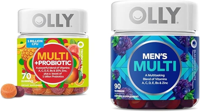 OLLY Adult Multivitamin Gummy with Probiotics, Men's Multivitamin Gummy, Immune & Digestive Support, 45-70 Day Supply