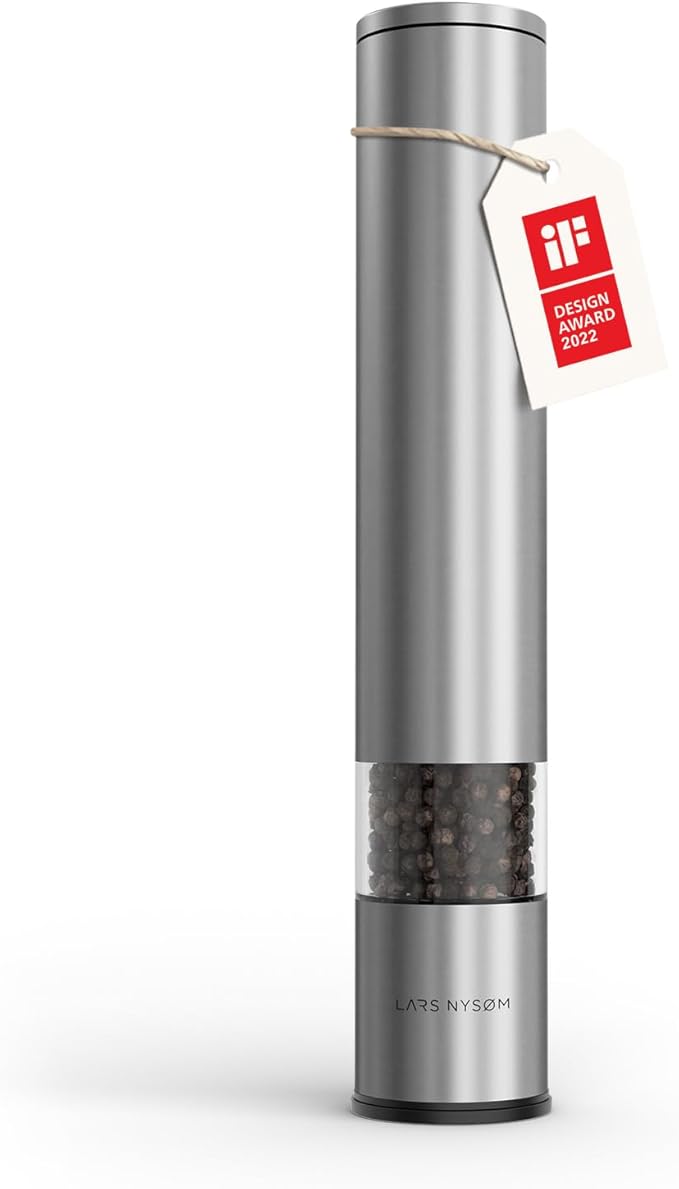 LARS NYSØM Salt Pepper Mill Manual with adjustable ceramic grinder from coarse to fine I Design Spice Mill (Stainless Steel)