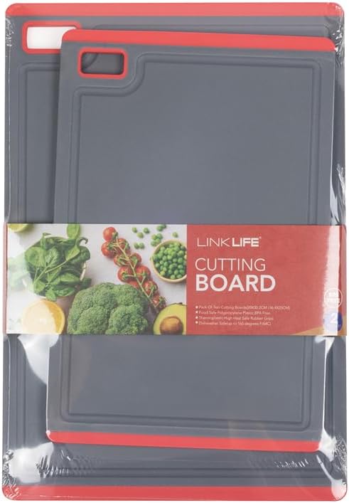 Kitchen Cutting Boards Set of 2, Clear BPA Plastic, Dishwasher Safe, Juice Slots, Anti-Knife Cutting Mats, Red