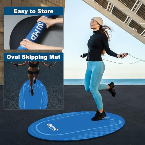 Jump Rope Mat Outdoor Indoor, Oval 52'' x 36'' Non-slip Fitness Exercise Mat, 5mm Shock Absorption Extra Thick Design, Sui...