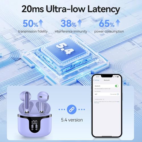 BHNYBWUL Wireless Earbuds, Bluetooth Headphones 5.4 Stereo 50 Hour Playback Ear Buds with LED Display and with ENC Noise C...
