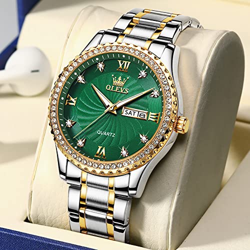 Men's Casual Stainless Steel Watch, Big Face Easy to Read Analog Quartz Watch with Day and Date, Classic Waterproof Diamon...