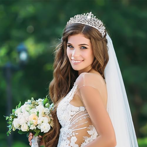TAROSE Crowns for Women, Queen Crystal Gold Silver Tiaras with White Rhinestone and Combs, Goddess Crown for Wedding Bride...