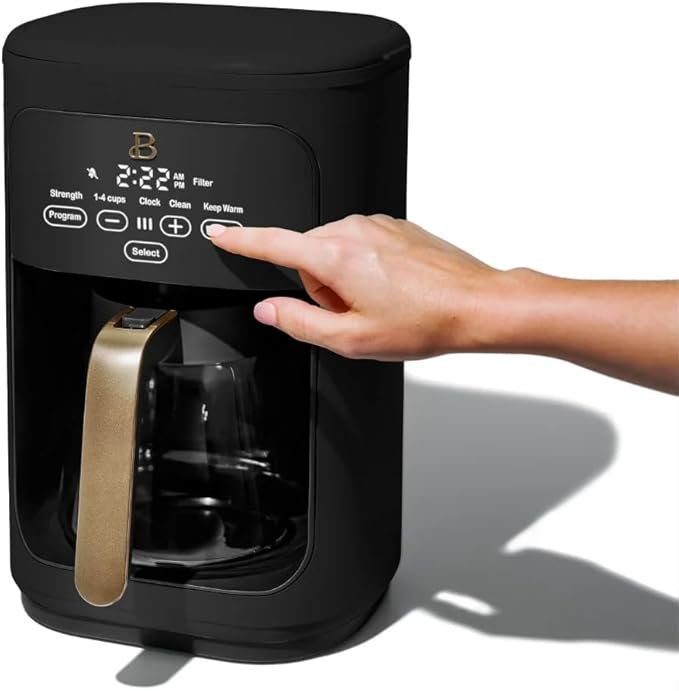 Beautiful by Drew Barrymore 14 Cup Programmable Drip Coffee Maker, Touch-Activated Display, Fast 14-Min Brew, Bold Strength, Keep Warm 4hrs (Black)