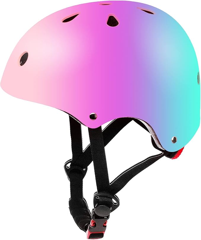 Color Gradient Adjustable Kids Bike Helmet Toddler Helmets for 3-5-8-14 Years Kids Girls Boys Youth Bicycle Helmet for Sco...