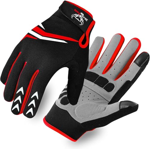 BEAST RAGE Full Finger Cycling Gloves with Padding for Men Women, Anti-Slip, Shock Absorbing, Breathable, Touchscreen Moun...