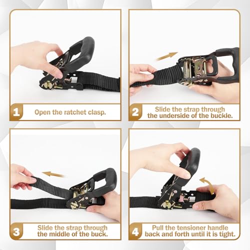 IAZZCO Heavy Duty Ratchet Straps with Hook - 1.6 Inch x 16 FT (5208 LB Break Strength) Tie Down Straps with S Hooks & Soft...