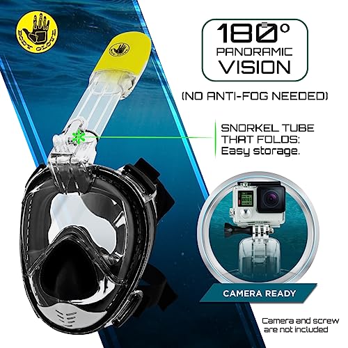 Body Glove - Free Breathing Snorkel Full FACE MASK Set-with FINS-Travel Bag-Anti Fog-Anti Leak-Panoramic View-Camera Moun...