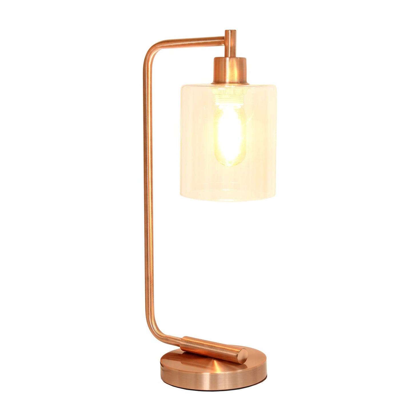 LALIA HOME Modern Iron Desk Lamp, Glass Shade, Rose Gold, Model LHD-2003-RG