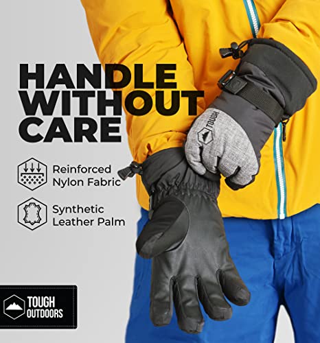 Tough Outdoors Ski Gloves Men Women - Black Snow Ski Gloves Women Men - Adult Ladies Men's Insulated Waterproof Winter Glove