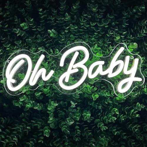 Oh Baby Neon Sign for Backdrop Wall Decor,16.5”x6.7” USB Powered Dimmable LED Light up Sign for Boy and Girl Baby Shower G...