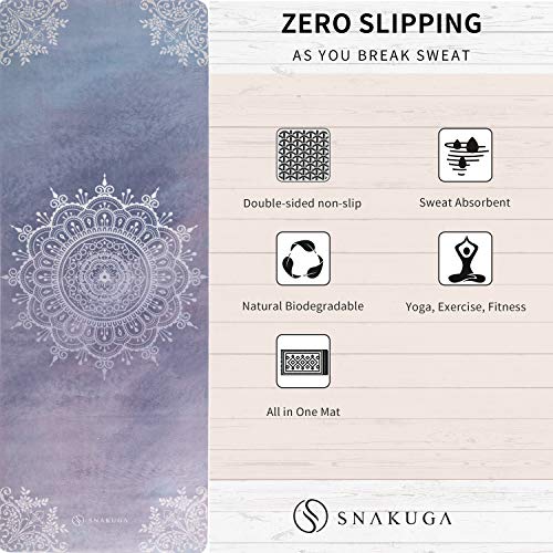 SNAKUGA Travel Yoga Mat, Non Slip Exercise Suede Mat with Carry Bag, All-Purpose Fitness Mat with High Density Anti-Tear S...