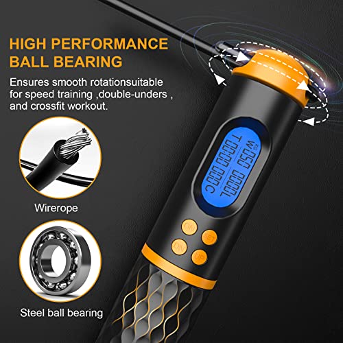 Smart Jump Rope, Multifun Speed Skipping Rope with Weight/Lap/Time/Calorie Counter Adjustable Digital Counting Jump Ropes ...