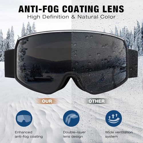 VEWOE Ski Goggles OTG for Men Women, Anti-fog UV Protection Snowboard Goggles Snow Goggles Skiing Snowmobile for Adult Youth