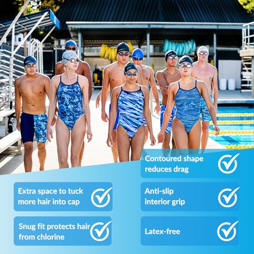 Sporti Silicone Swim Cap for Bun Long Hair Unisex Adult Protection Bathing Cap Anti-Slip Interior Grip, H 7.5" Opening 8.25"