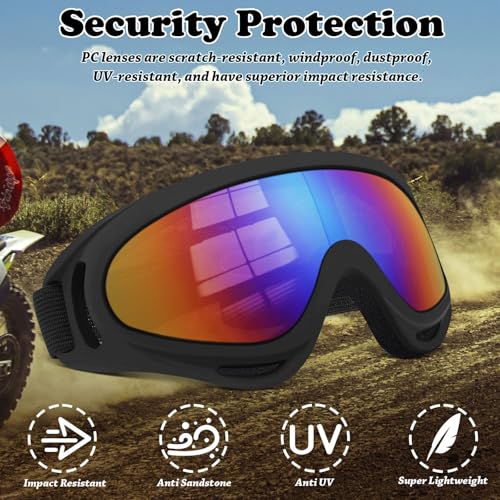 YENPK Dirt Bike Goggles, 2-Pack Motorcycle & ATV Goggles with Anti-Impact Lens & 2 Face Mask