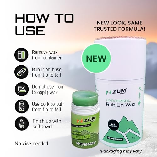 ZUMWax Rub-On Ski/Snowboard/Nordic/Cross-Country Wax 70g, UNIVERSAL, Easy cork applicator, long-lasting performance, secre...