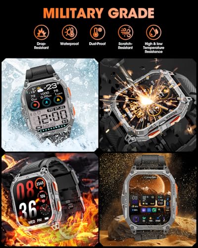 Military Smart Watches for Men, 2.01" HD Smartwatch with 1000 mAh Battery/2 Straps/Answer/Make Call/Led Flashlight/Heart R...