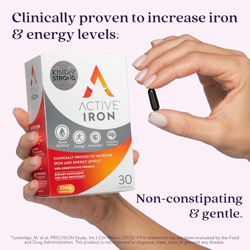 Active Iron Supplement 25mg – Clinically Proven to Increase Iron & Energy Levels – Gentle, Non-Constipating, Highly Absorb...
