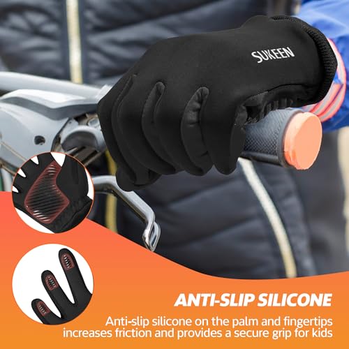 Sukeen Kids Winter Gloves, Touchscreen Anti-Slip Kids Cycling Gloves for Kids Boys Girls, Lightweight Boys Gloves for Runn...