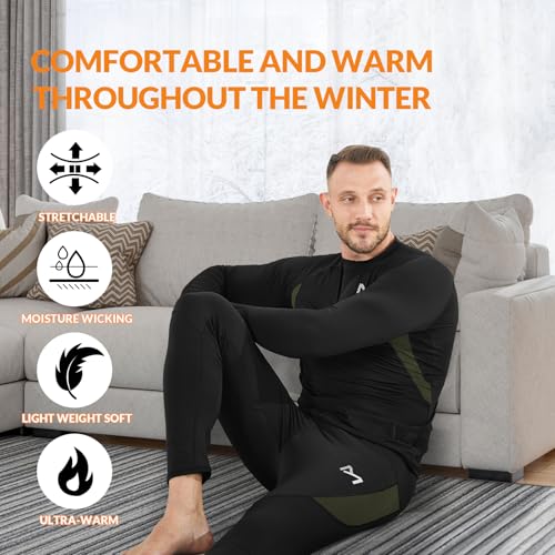 MEETYOO Thermal Underwear for Men Long Johns Fleece Lined Hunting Gear Bottom Top Set Base Layer Cold Weather
