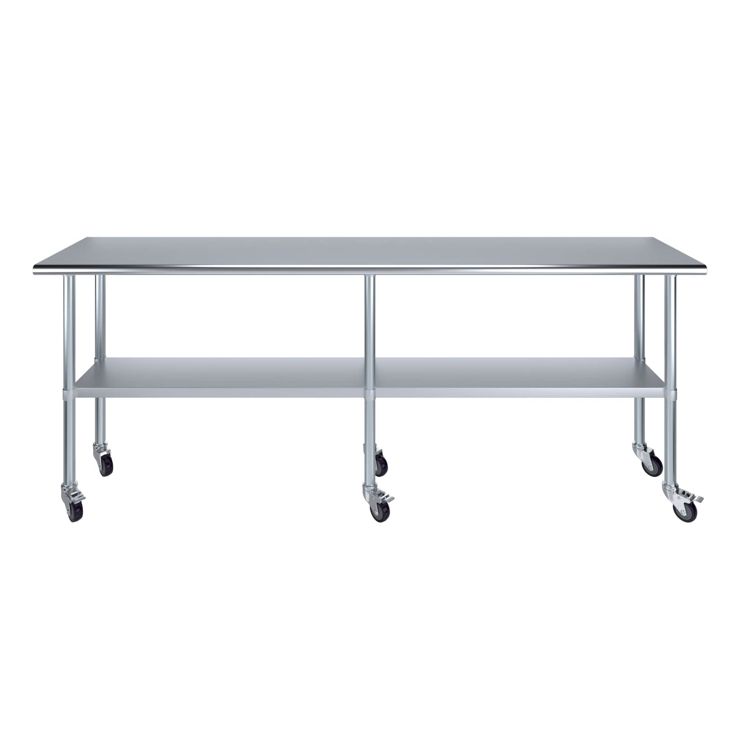 AmGood 18 in. x 96 in. Stainless Steel Work Table with Wheels | Metal Kitchen Food Prep Table | NSF