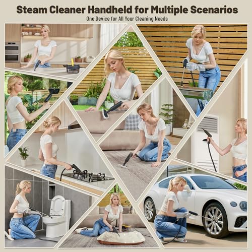 Gautye Steam Cleaner, 3-Level Adjustable Handle, 15s Heat-Up, 1.69 Quarts Tank, Portable Steamer for Cleaning with 15 pcs ...