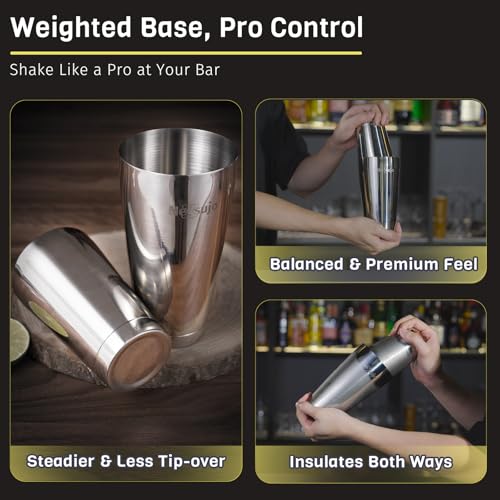 Nexsujo Boston Shaker Set, Professional Cocktail Shaker Set (18oz/28oz), Weighted Stainless Steel Bar Shaker for Bartendin...