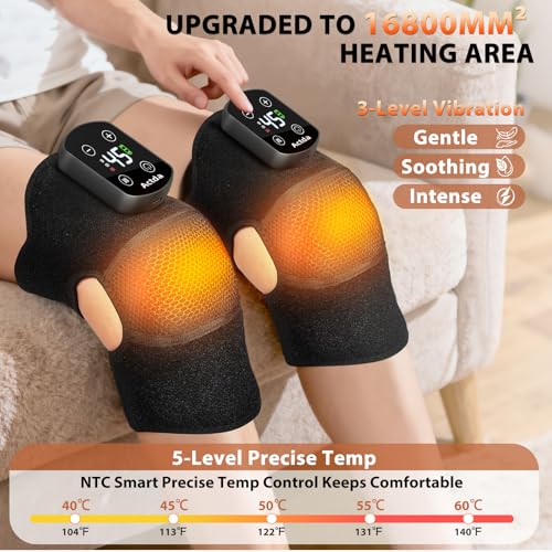 Actda Cordless Knee Massager for Pain Relief, Electric Heated Knee Warmer with 5 Heat Levels and 3 Massage Modes, Portable...