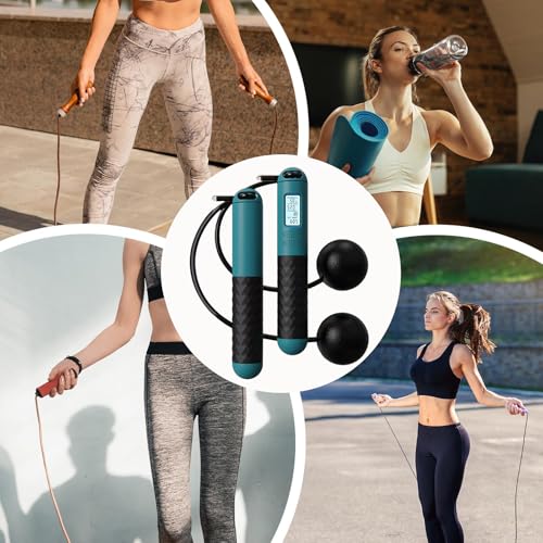 ropelless Jump Rope – Digital Counter Skipping Rope | Ball‑Weighted Cableless Jump Cord With Adjustable Non‑Slip Handles, ...